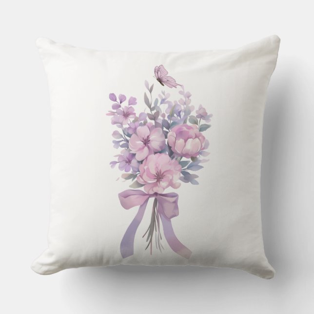 Floral Bouquet & Butterfly Pillow – Romantic  Kissen (Vorderseite)