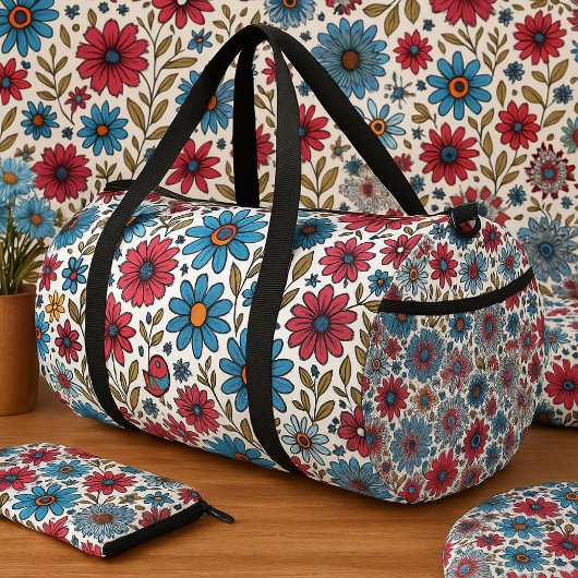 Floral Bouquet Elegant Flowers and Leaves Design Duffle Bag