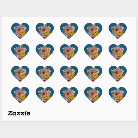 Floral Bouquet Heart Sticker (Blatt)