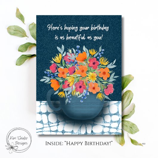 Floral Bouquet in Navy Blue mug Birthday Karte