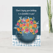 Floral Bouquet in Navy Blue mug Birthday Karte (Vorderseite)