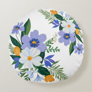 Floral Bouquet Lila Orange Rundes Kissen