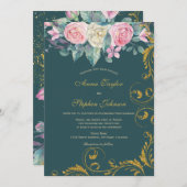 Floral Bouquet mit Imitate Gold Glitzer Wirbel Einladung (Vorne/Hinten)
