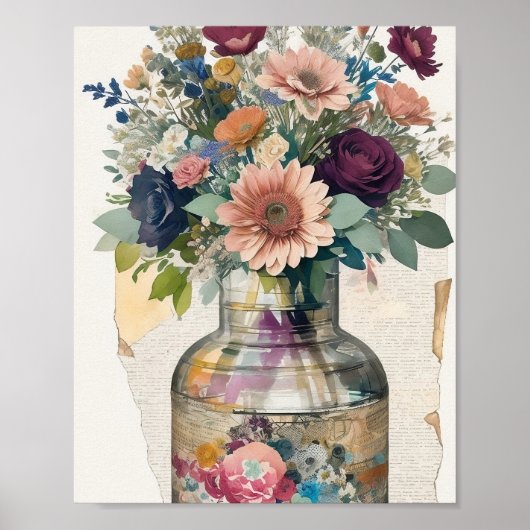 Floral Bouquet Mixed Media Collage Ephemera Poster (Vorne)