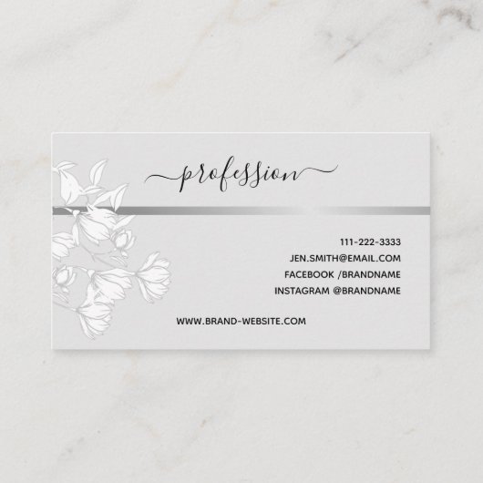 Floral Bouquet Muster Einfach Silbergrau Elegant Visitenkarte (Rückseite)