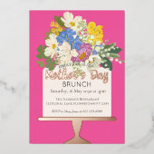 Floral Bouquet Muttertagsbrunch Folieneinladung (Vorderseite)