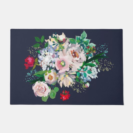 Floral Bouquet Navy Blue Fußmatte (Vorderseite)
