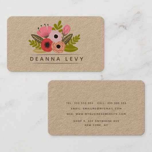 Floral Bouquet Personalisiert bearbeitbare Vorlage Visitenkarte (Vorne/Hinten)