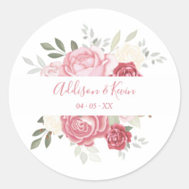 Floral Bouquet Pink Shades Wedding Runder Aufkleber