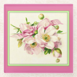 Floral Bouquet Pink Vintag Glass Untersetzer