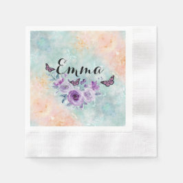 Floral bouquet purple garden serviette