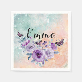 Floral bouquet purple garden serviette