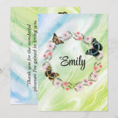 Floral bouquet romantic serenity butterflies einladung (Vorne/Hinten)