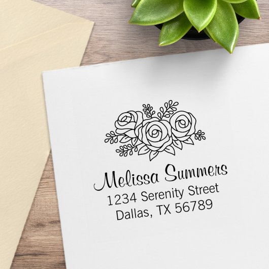 Floral Bouquet, Rose Blume Adresse Gummistempel