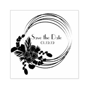 Floral Bouquet Rose Save the Date Wedding Initial Gummistempel
