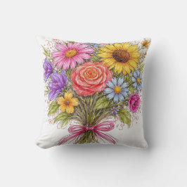 Floral Bouquet - Scribbled Style Art Kissen
