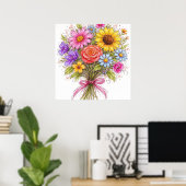 Floral Bouquet - Scribbled Style Art Poster (Heimbüro)