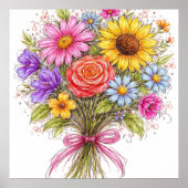 Floral Bouquet - Scribbled Style Art Poster (Vorne)