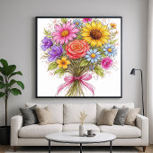 Floral Bouquet - Scribbled Style Art Poster