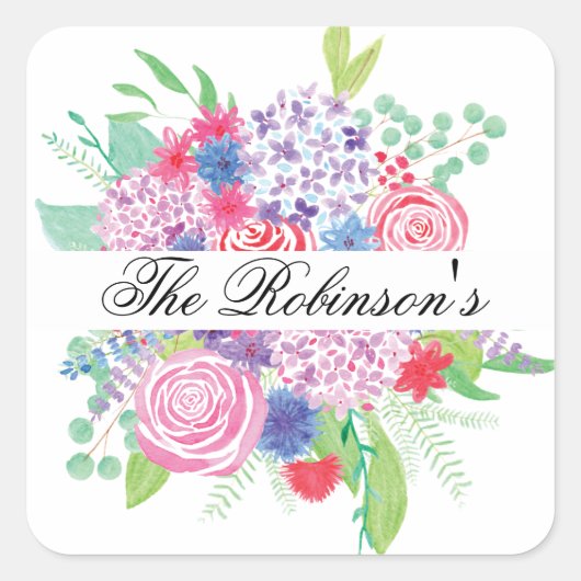 Floral Bouquet Siegel Quadratischer Aufkleber (Vorderseite)