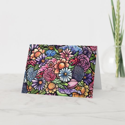 Floral Bouquet Spring Blume Dankeskarte (Vorderseite)