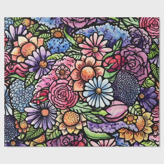 Floral Bouquet Spring Blume Geschenkpapier (Flach)