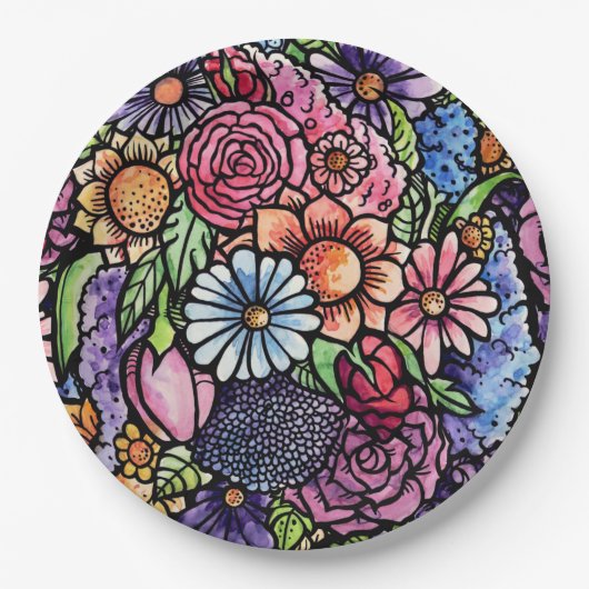 Floral Bouquet Spring Blume Pappteller (Vorderseite)