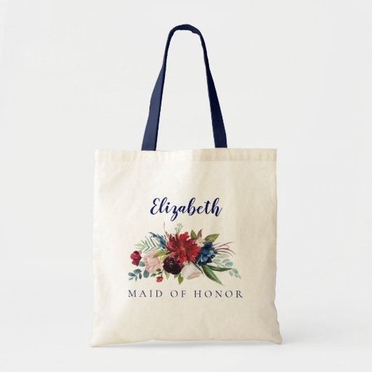 Floral Bouquet Trauzeugin Name Tote Bag Tragetasche (Vorne)