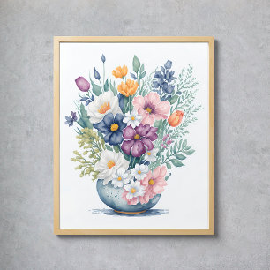 Floral Bouquet Vase Pastel Wildblumen Poster