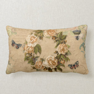Floral Bouquet Vintage Rose Blume Bee n Ephemera Lendenkissen