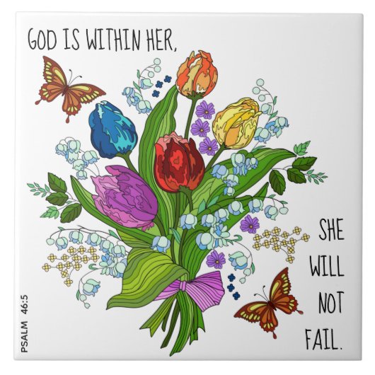 Floral Bouquet, w Vers aus Psalm 46:5 Fliese (Vorderseite)