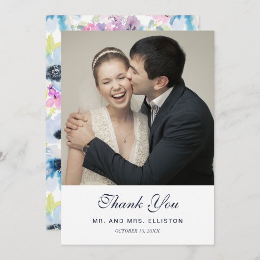 Floral Bouquet Watercolor | Vielen Dank Dankeskarte (Vorne/Hinten)