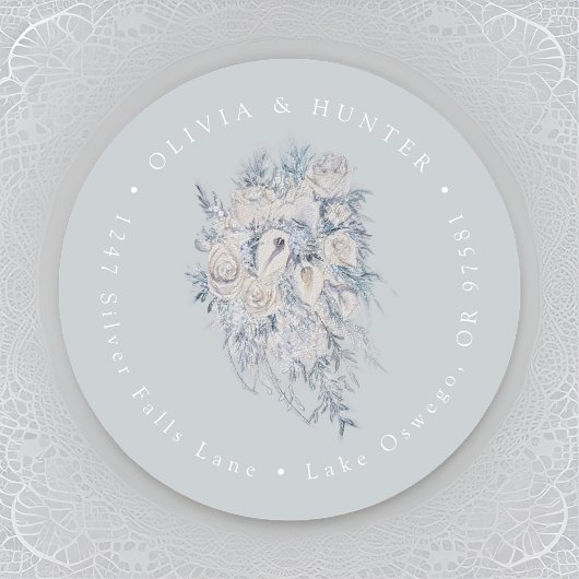 Floral Bouquet Wedding Couple Names Rücksendeadres Runder Aufkleber