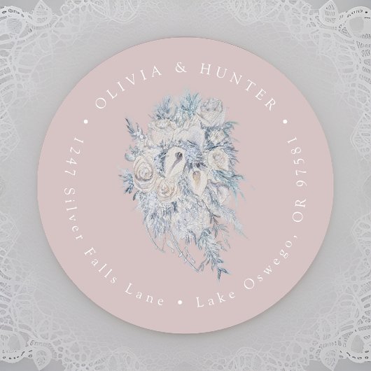 Floral Bouquet Wedding Couple Names Rücksendeadres Runder Aufkleber