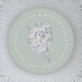 Floral Bouquet Wedding Couple Names Rücksendeadres Runder Aufkleber
