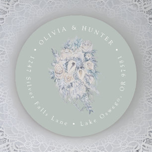 Floral Bouquet Wedding Couple Names Rücksendeadres Runder Aufkleber