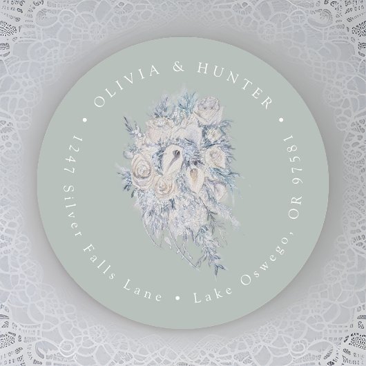 Floral Bouquet Wedding Couple Names Rücksendeadres Runder Aufkleber