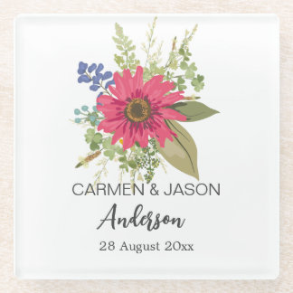 Floral Bouquet Wedding Custom Name Glasuntersetzer