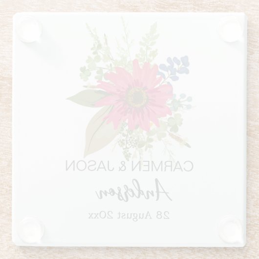  Floral Bouquet Wedding Custom Name Glasuntersetzer (Rückseite)
