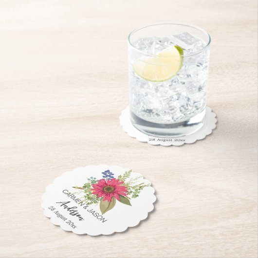  Floral Bouquet Wedding Custom Name Untersetzer (Vor Ort)