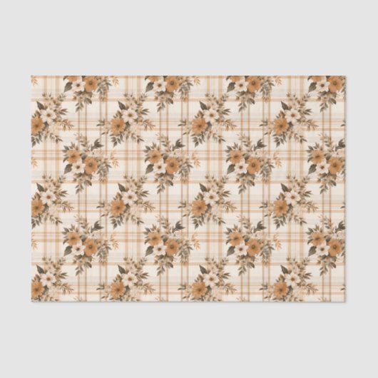 Floral Bouquets and Autumn Plaid 3 Sheets Seidenpapier (Vorderseite)