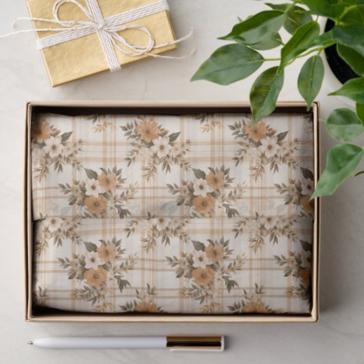 Floral Bouquets and Autumn Plaid 3 Sheets Seidenpapier (Geschenk)