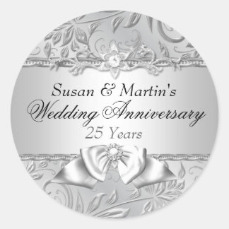 Floral & Bow 25. Hochzeitsticker Runder Aufkleber