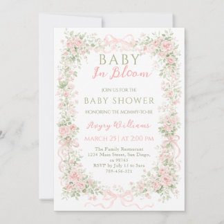 Floral Bow Baby in Bloom Girl Baby Shower Einladung