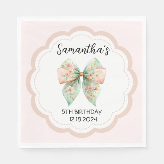 Floral Bow Birthday Napkins Serviette (Vorderseite)