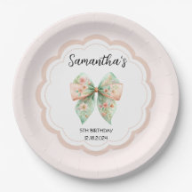 Floral Bow Birthday Paper Plate