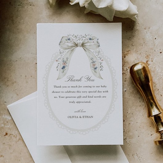 Floral Bow Cottage Baby Shower Dankeskarte