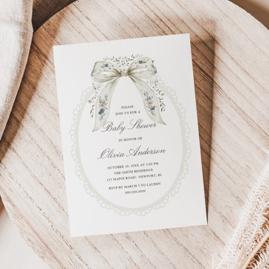 Floral Bow Cottage Baby Shower Einladung