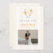 Floral Bow Crest Monogram Spring Wedding Dankeskarte (Vorne/Hinten)