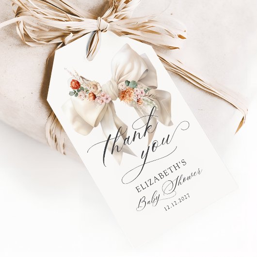 Floral Bow Elegant Baby Shower Vielen Dank Geschenkanhänger